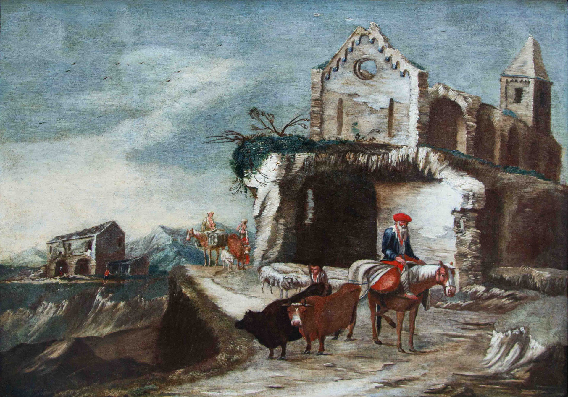 Antonio Travi detto il Sestri (Sestri Ponente, 1608 - Genova, 1665), Paesaggio con rovine, contadini e pastori